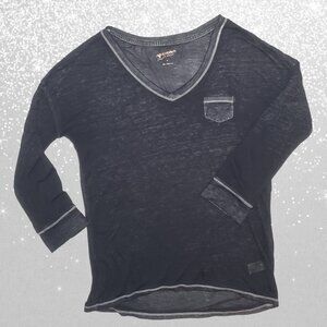 Arizona Jeans Black Sheer 3/4 Sleeve Top y2k Grunge Size Small